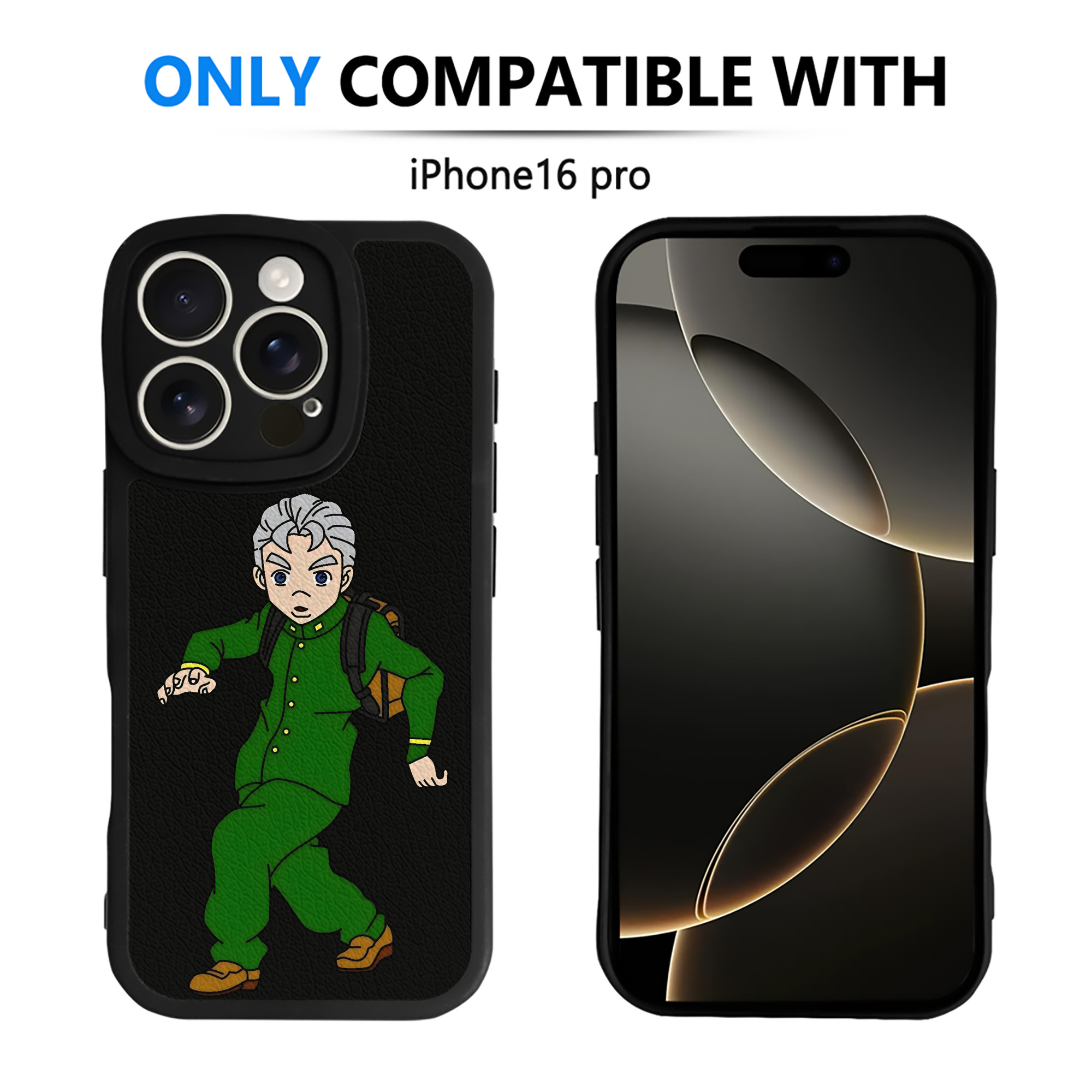 （画像用） ジョジョの奇妙な冒険 広瀨康一 JoJo's Bizarre Adventure Hirose Koichi 【iPhone 16シリーズ対応】シリコンスマホケース（レザー調） 材質：シリコン